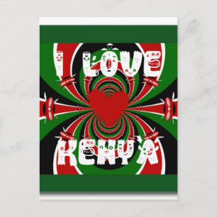 I Love Heart Kenya: Dynamic Flag Art Postcard