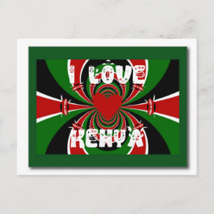 I Love Heart Kenya: Dynamic Flag Art Postcard