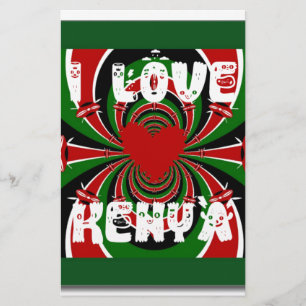 I Love Heart Kenya: Dynamic Flag Art Stationery
