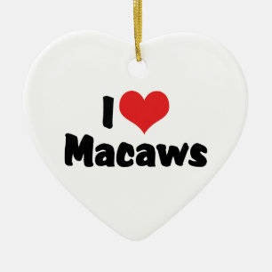 I Love Heart Macaws - Bird Lover Ceramic Tree Decoration