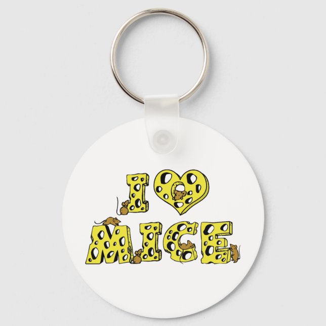 I Love Heart Mice - Mouse Lover Key Ring (Front)