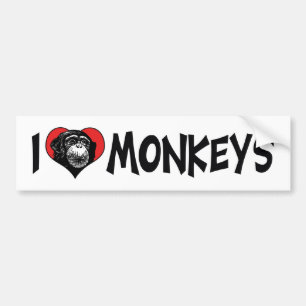 I Love Heart Monkeys Bumper Sticker
