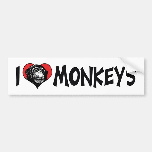 I Love Heart Monkeys Bumper Sticker (Front)