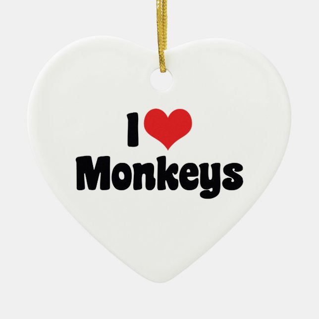 I Love Heart Monkeys Ceramic Tree Decoration (Front)