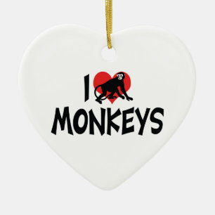 I Love Heart Monkeys Ceramic Tree Decoration