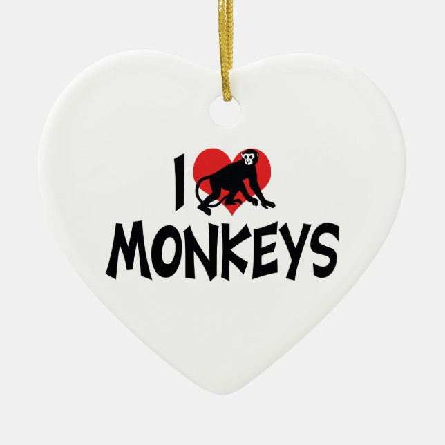 I Love Heart Monkeys Ceramic Tree Decoration (Front)