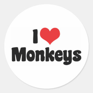 I Love Heart Monkeys Classic Round Sticker