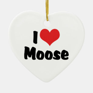 I Love Heart Moose - Moose Lover Ceramic Tree Decoration