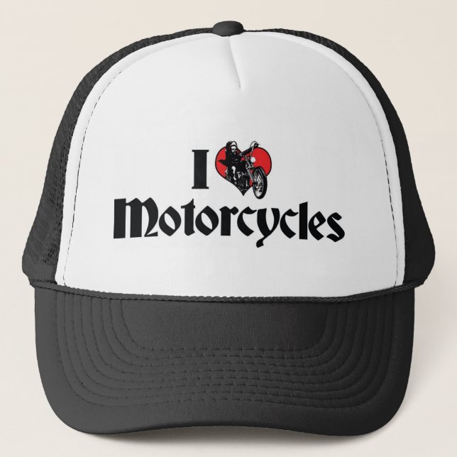 I Love Heart Motorcycles Trucker Hat (Front)