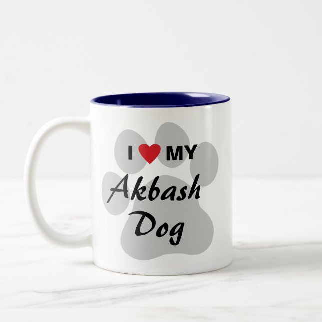 I Love (Heart) My Akbash Dog Two-Tone Coffee Mug (Left)