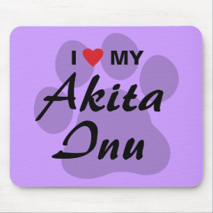 I Love (Heart) My Akita Inu Paw Print Mouse Pad