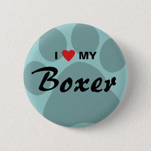 I Love (Heart) My Boxer Pawprint 6 Cm Round Badge