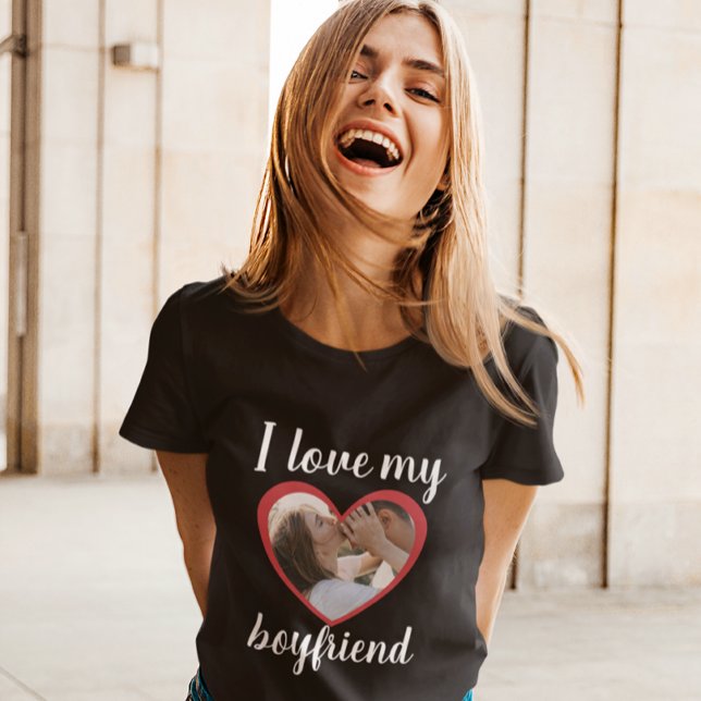 I love heart my boyfriend custom photo black T-Shirt (Creator Uploaded)