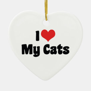 I Love Heart My Cats - Cat Lover Ceramic Tree Decoration