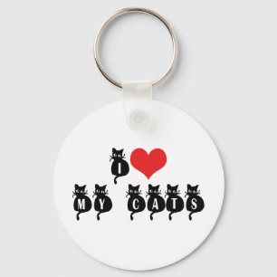 I Love Heart My Cats - Cat Lover Key Ring