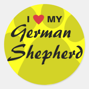I Love (Heart) My German Shepherd Pawprint Classic Round Sticker