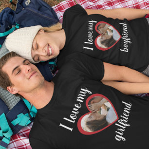 I love heart my girlfriend custom photo black T-Shirt