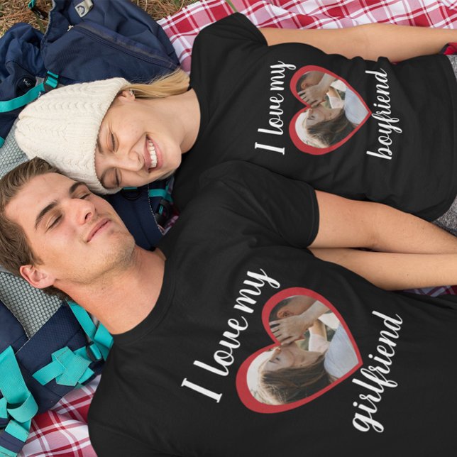 I love heart my girlfriend custom photo black T-Shirt (Creator Uploaded)