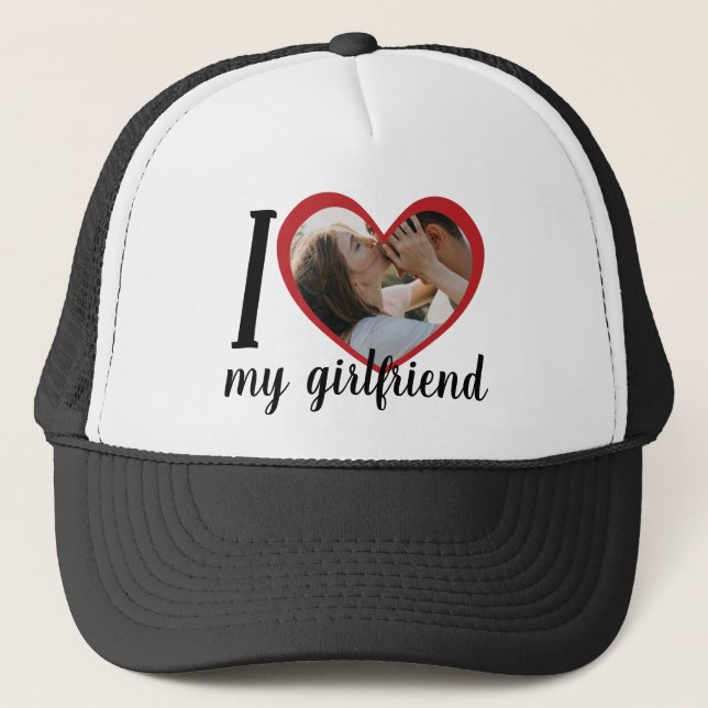 I love heart my girlfriend custom photo trucker hat (Front)