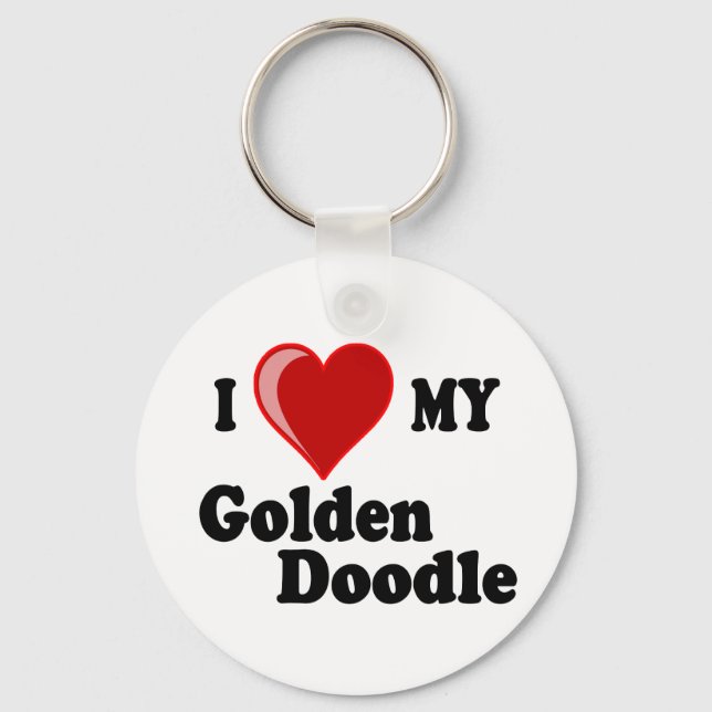 I Love (Heart) My Golden Doodle Dog Key Ring (Front)