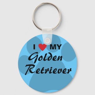 I Love (Heart) My Golden Retriever Pawprint Key Ring