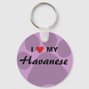 I Love (Heart) My Havanese Pawprint Key Ring
