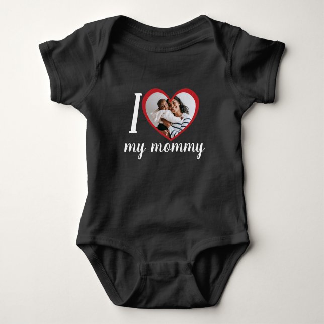 I love heart my mummy custom photo black baby bodysuit (Front)