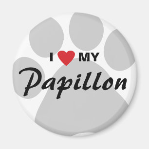 I Love (Heart) My Papillon Pawprint Magnet