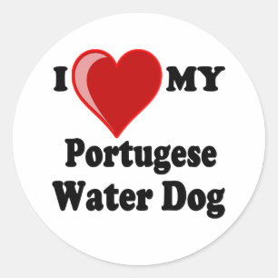 I Love (Heart) My Portugese Water Dog Classic Round Sticker