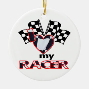 I Love (Heart) My Racer Ceramic Ornament