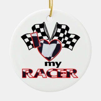 I Love (Heart) My Racer Ceramic Ornament