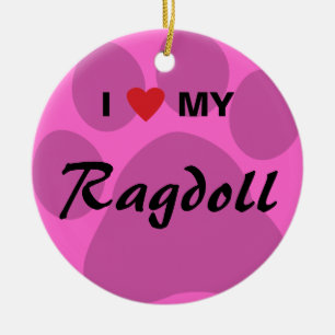 I Love (Heart) My Ragdoll Cat Pawprint Ceramic Tree Decoration