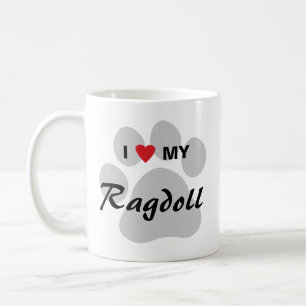 I Love (Heart) My Ragdoll Cat Pawprint Coffee Mug