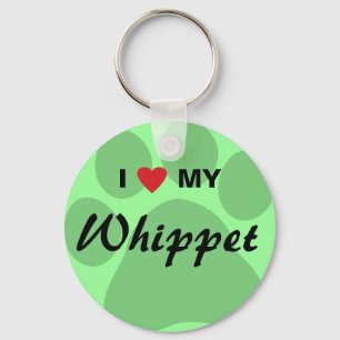 I Love (Heart) My Whippet Pawprint Key Ring