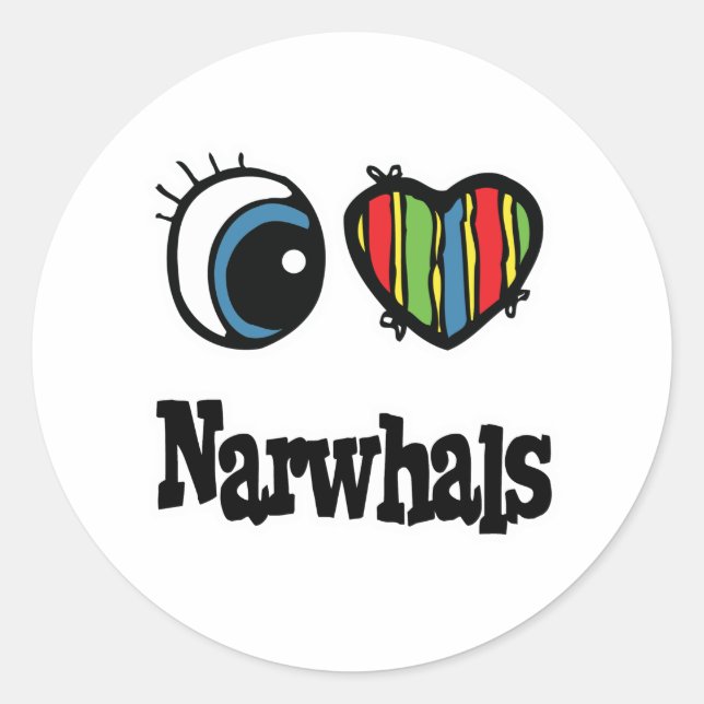 I Love (Heart) Narwhals Classic Round Sticker (Front)