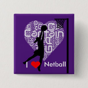 I Love Heart Netball 15 Cm Square Badge