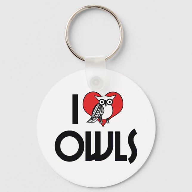I Love Heart Owls - Owl Lover Key Ring (Front)