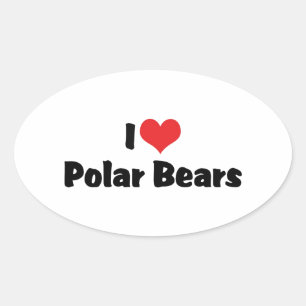 I Love Heart Polar Bears Oval Sticker