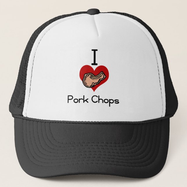 I love-heart pork chop trucker hat (Front)