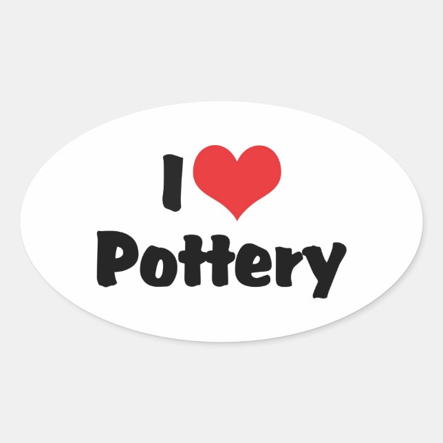 I Love Heart Pottery - Clay Lover Oval Sticker (Front)