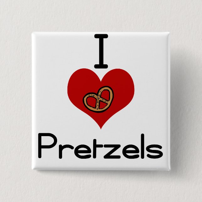 I love-heart pretzel 15 cm square badge (Front)