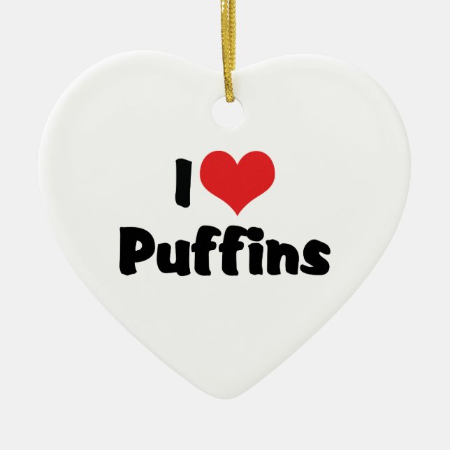 I Love Heart Puffins Ceramic Tree Decoration (Front)