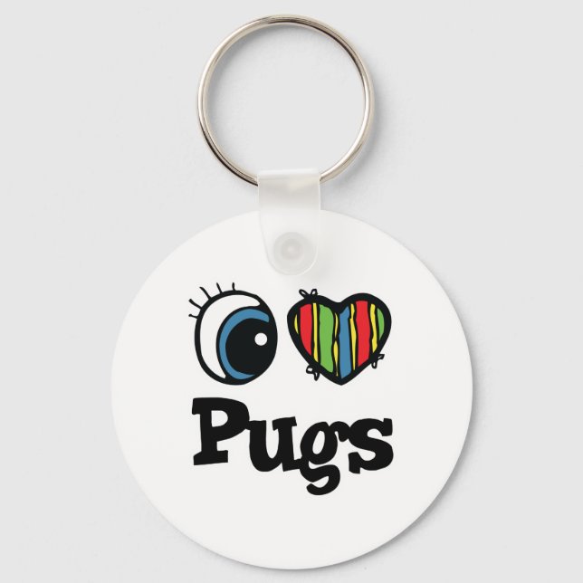 I Love (Heart) Pugs Key Ring (Front)