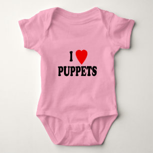 I LOVE (HEART) PUPPETS BABY BODYSUIT
