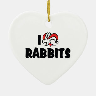 I Love Heart Rabbits Ceramic Tree Decoration