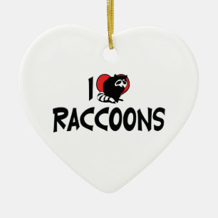 I Love Heart Raccoons Ceramic Tree Decoration