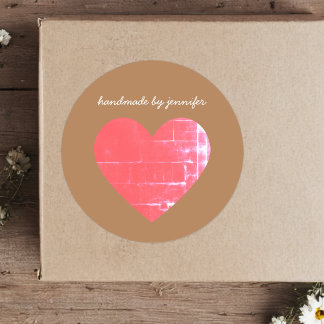 I love Heart Red Handmade By Name Customized Cute Classic Round Sticker