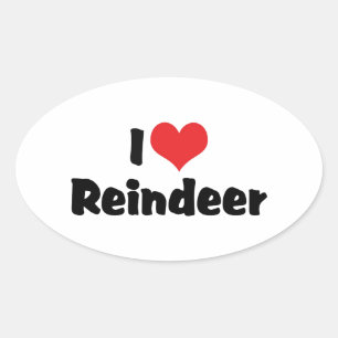 I Love Heart Reindeer Oval Sticker