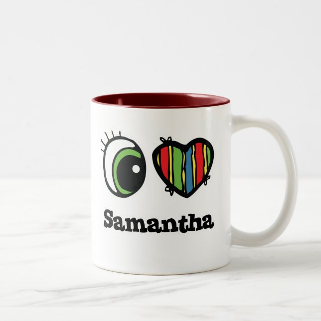 I Love (Heart) Samantha Two-Tone Coffee Mug (Right)