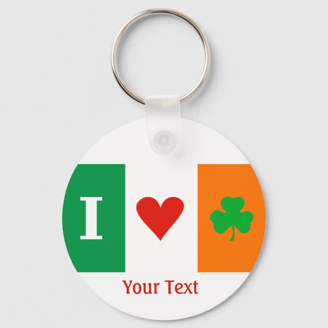 I Love Heart Shamrocks Ireland Flag Keyring (Front)